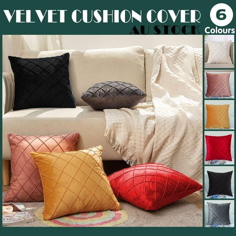 Velvet Cushion Cover Pleated Checked Plaid Plush Decorative Lounge Cushion Cover - Pink