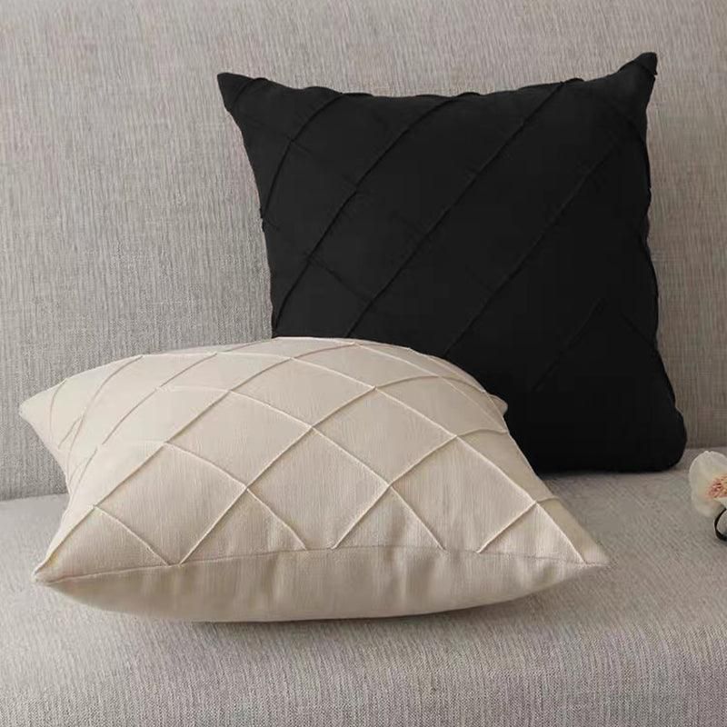 Velvet Cushion Cover Pleated Checked Plaid Plush Decorative Lounge Cushion Cover - Pink