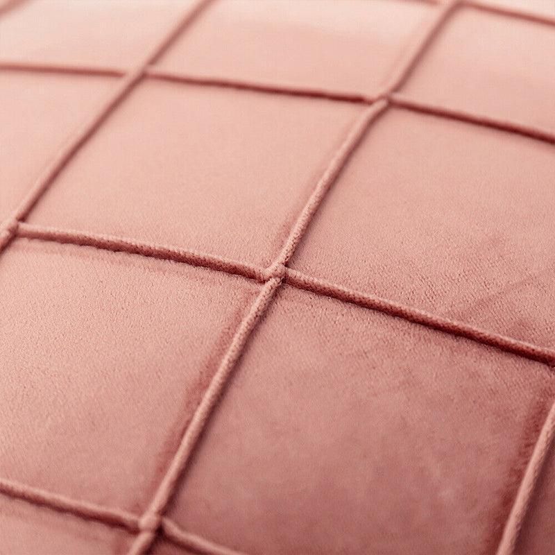 Velvet Cushion Cover Pleated Checked Plaid Plush Decorative Lounge Cushion Cover - Pink