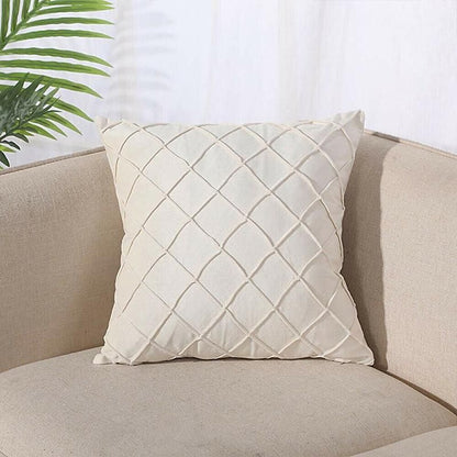 Velvet Cushion Cover Pleated Checked Plaid Plush Decorative Lounge Cushion Cover - Pink