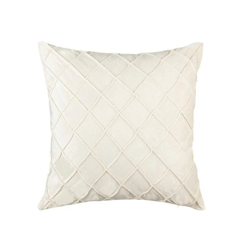 Velvet Cushion Cover Pleated Checked Plaid Plush Decorative Lounge Cushion Cover - White