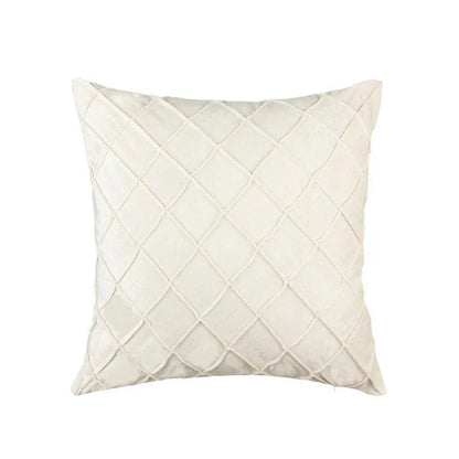Velvet Cushion Cover Pleated Checked Plaid Plush Decorative Lounge Cushion Cover - White