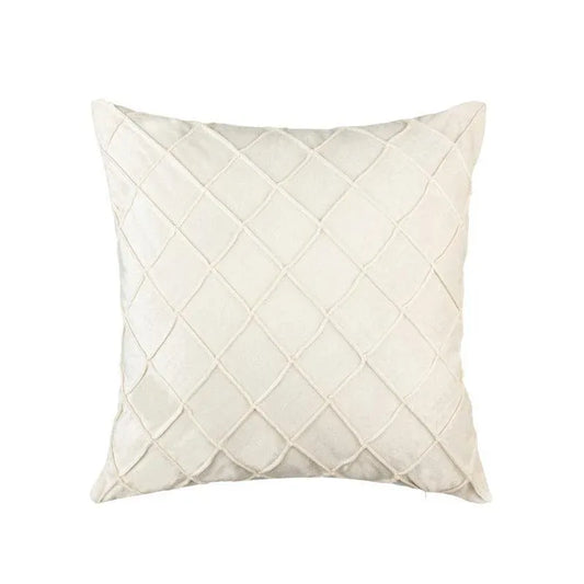 Velvet Cushion Cover Pleated Checked Plaid Plush Decorative Lounge Cushion Cover - White