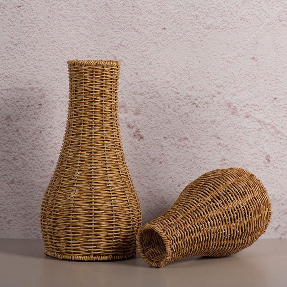 Imitation Rattan Woven Vase Decorative Flower Vase Arrangement for Home Decor - Small