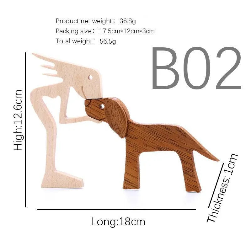Handmade Wooden Statue Sitting Family and Dog Craft Home Decor - B04