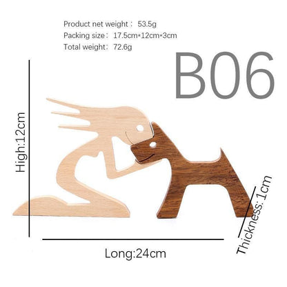 Handmade Wooden Statue Sitting Family and Dog Craft Home Decor - B04