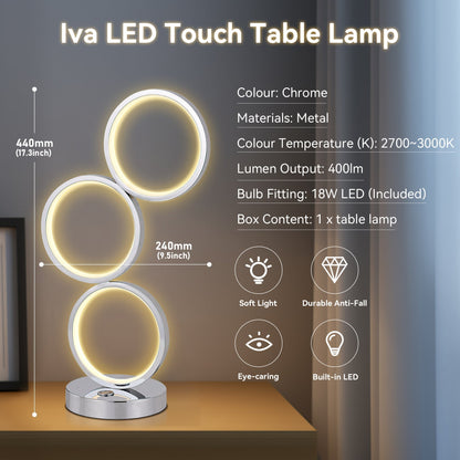 Iva LED Touch Table Lamp - Rose Gold/Chrome