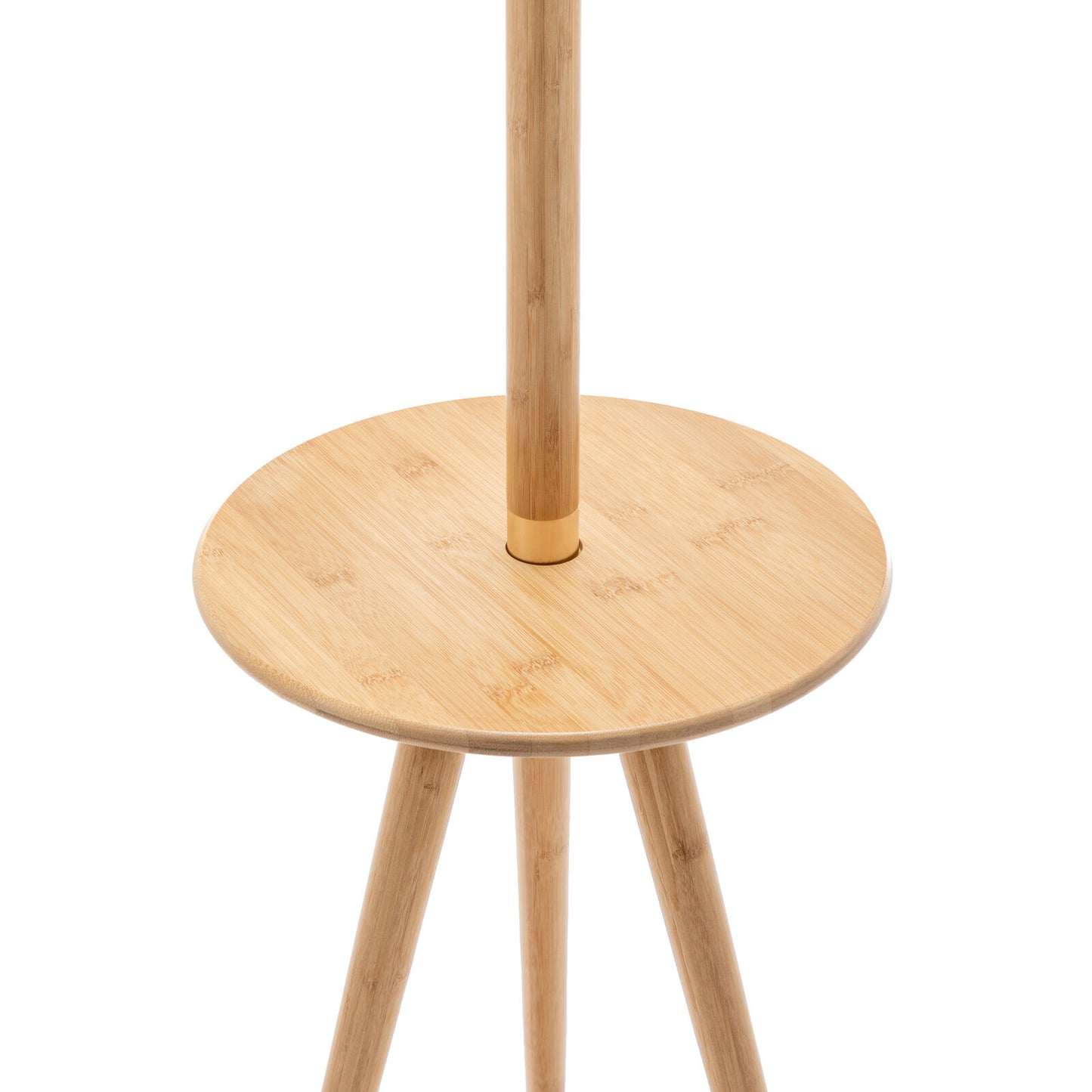 165cm Adjustable Bamboo Tripod Floor Lamp Light with Linen Shade & Built-In Table
