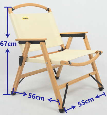 4x Bamboo Canvas Foldable Outdoor Camping Chair Wooden Picnic Park - Khaki/Beige