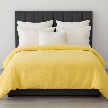 100% Cotton Muslin Duvet Quilt Cover Set w/ 2 Pillow Cases in Yellow - Super King