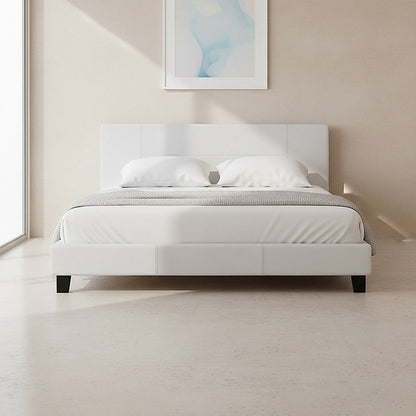 King PU Leather Bed Frame White