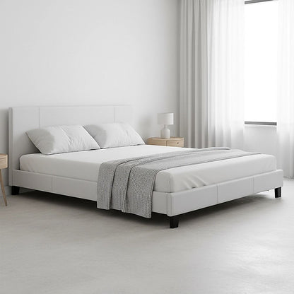 King PU Leather Bed Frame White