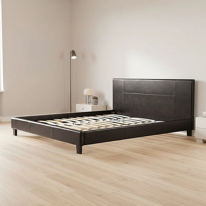 King PU Leather Bed Frame Brown