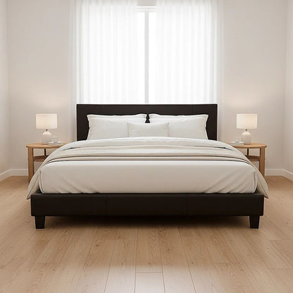 King PU Leather Bed Frame Brown