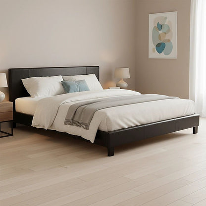 King PU Leather Bed Frame Brown