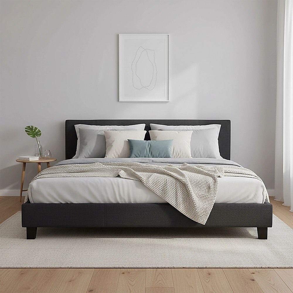 King Linen Fabric Bed Frame Grey