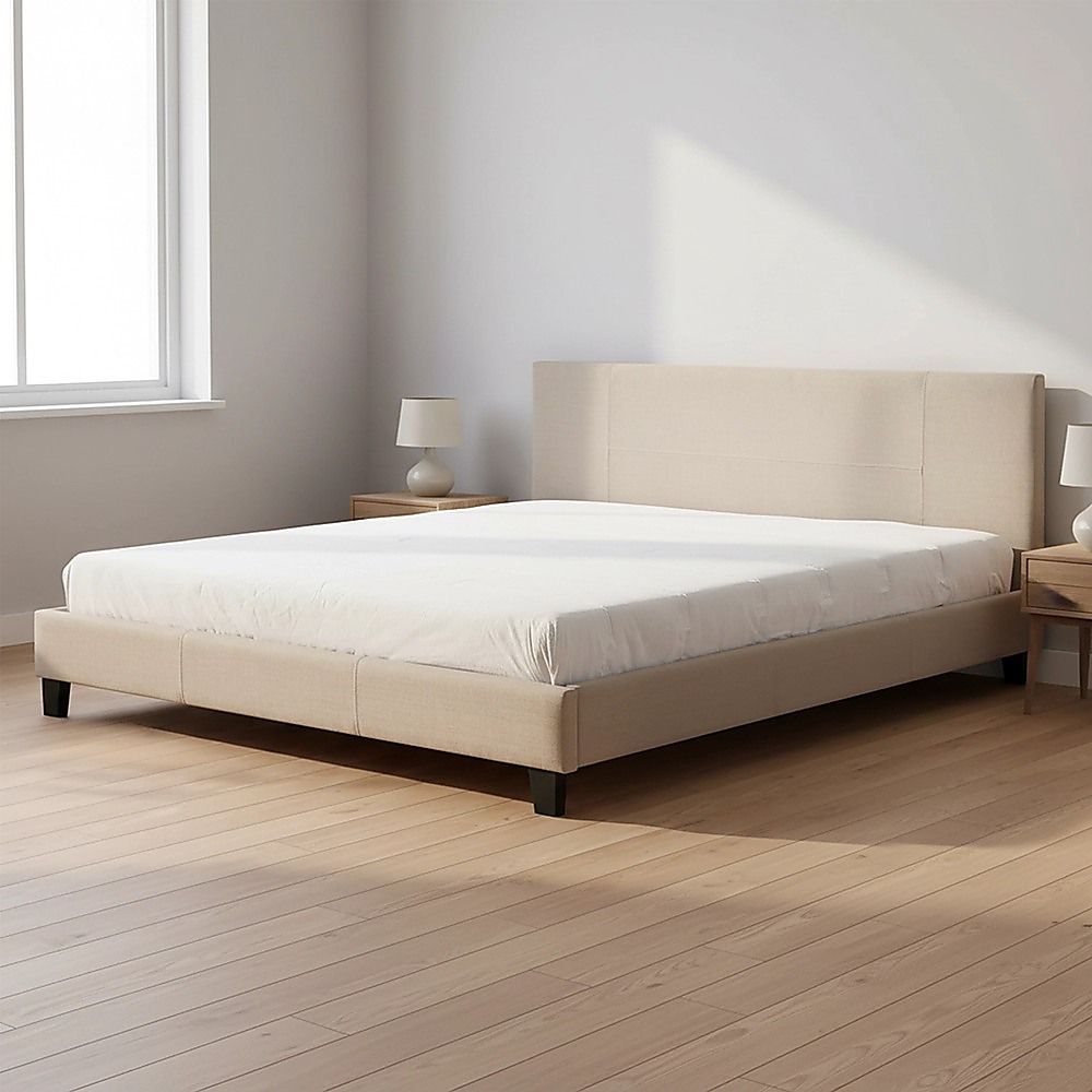 King Linen Fabric Bed Frame Beige