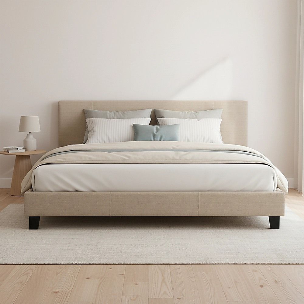 King Linen Fabric Bed Frame Beige