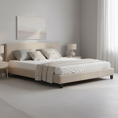 King Linen Fabric Bed Frame Beige