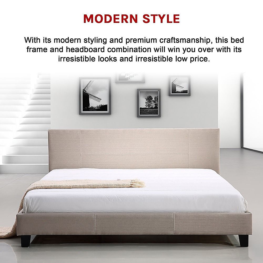 King Linen Fabric Bed Frame Beige