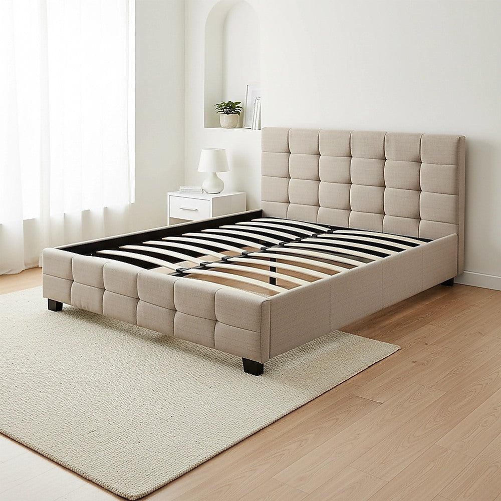 Linen Fabric Queen Deluxe Bed Frame Beige