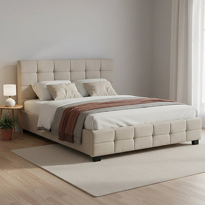Linen Fabric Queen Deluxe Bed Frame Beige