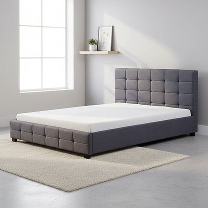 Linen Fabric Queen Deluxe Bed Frame Grey