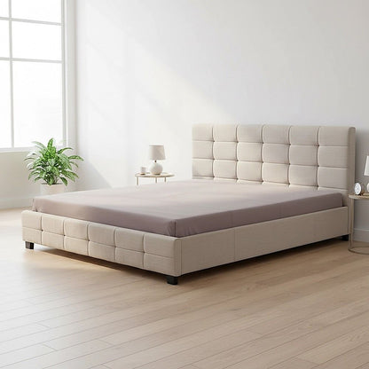 Linen Fabric King Deluxe Bed Frame Beige