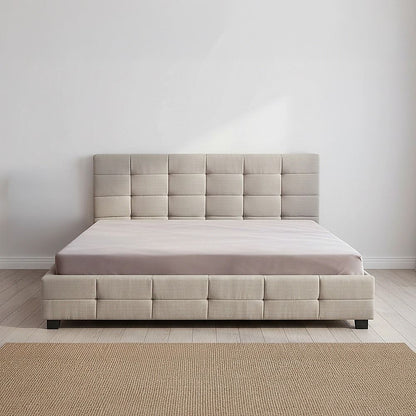 Linen Fabric King Deluxe Bed Frame Beige