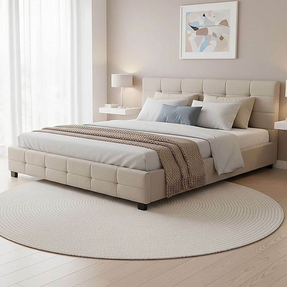 Linen Fabric King Deluxe Bed Frame Beige