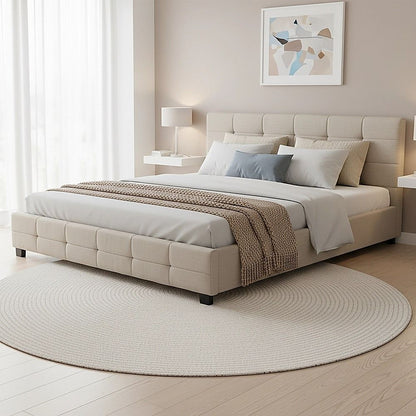 Linen Fabric King Deluxe Bed Frame Beige