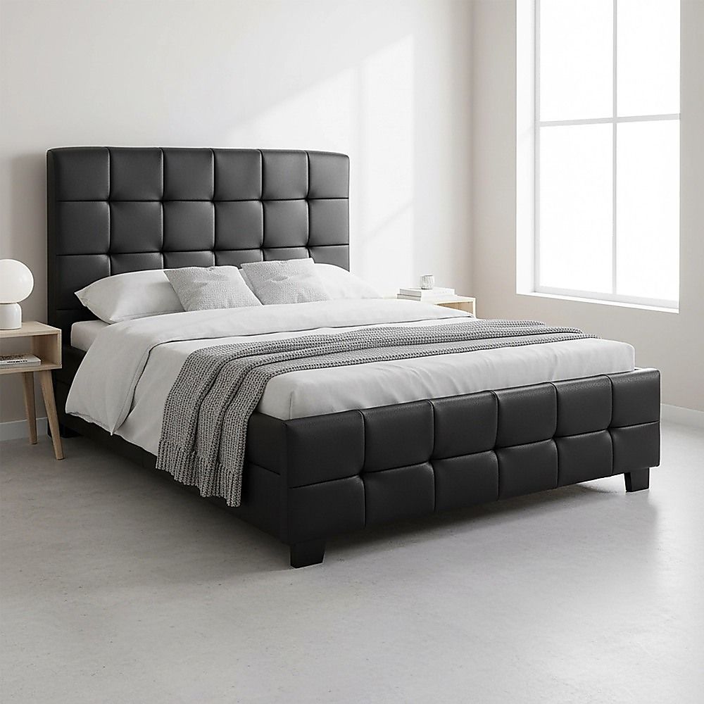 King Single PU Leather Deluxe Bed Frame Black