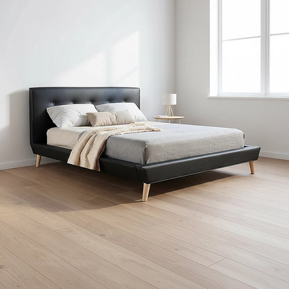 Double PU Leather Deluxe Bed Frame Black