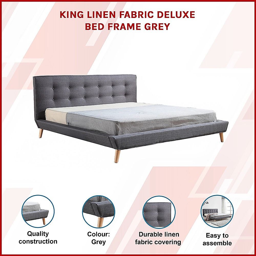 King Linen Fabric Deluxe Bed Frame Grey
