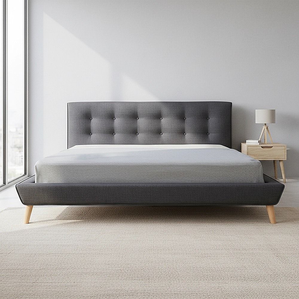 King Linen Fabric Deluxe Bed Frame Grey