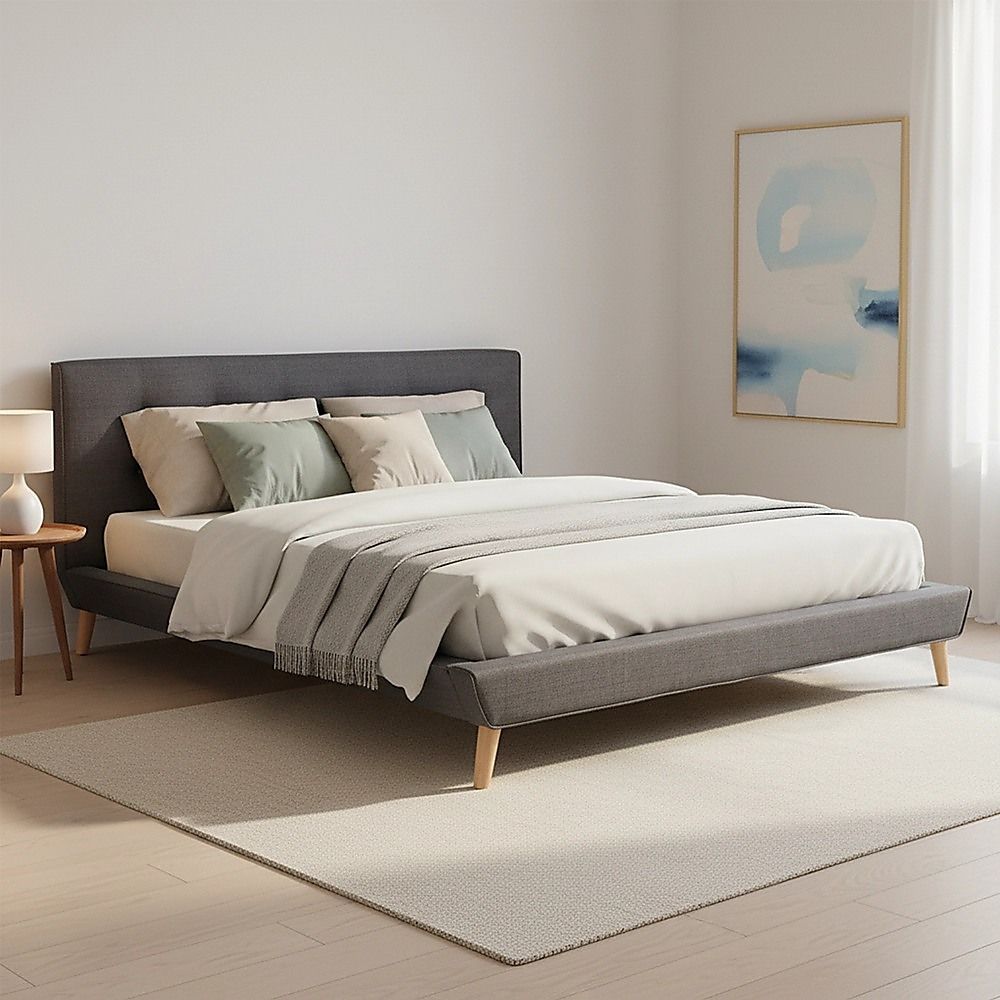 King Linen Fabric Deluxe Bed Frame Grey