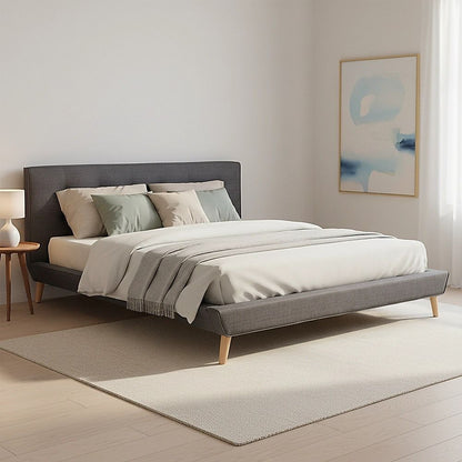 King Linen Fabric Deluxe Bed Frame Grey