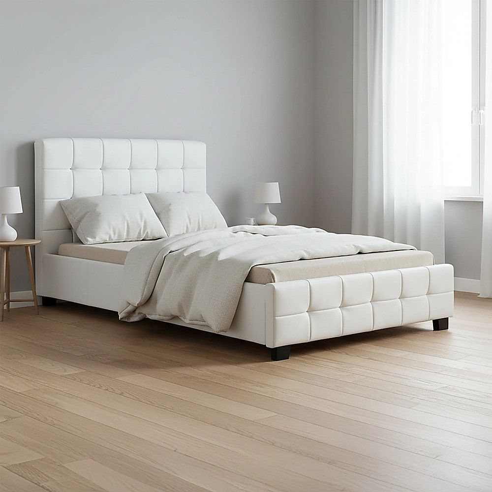 King Single PU Leather Deluxe Bed Frame White
