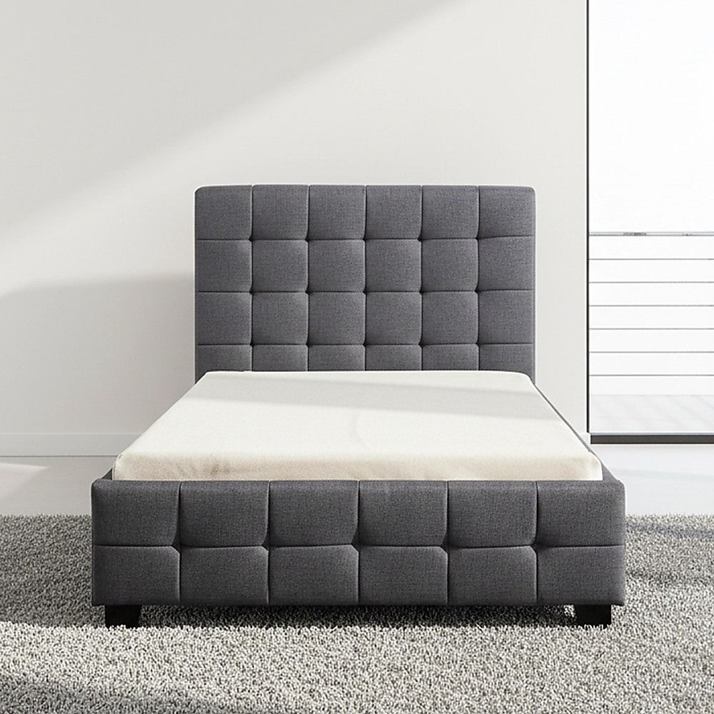 King Single Linen Fabric Deluxe Bed Frame Grey