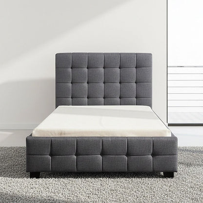 King Single Linen Fabric Deluxe Bed Frame Grey