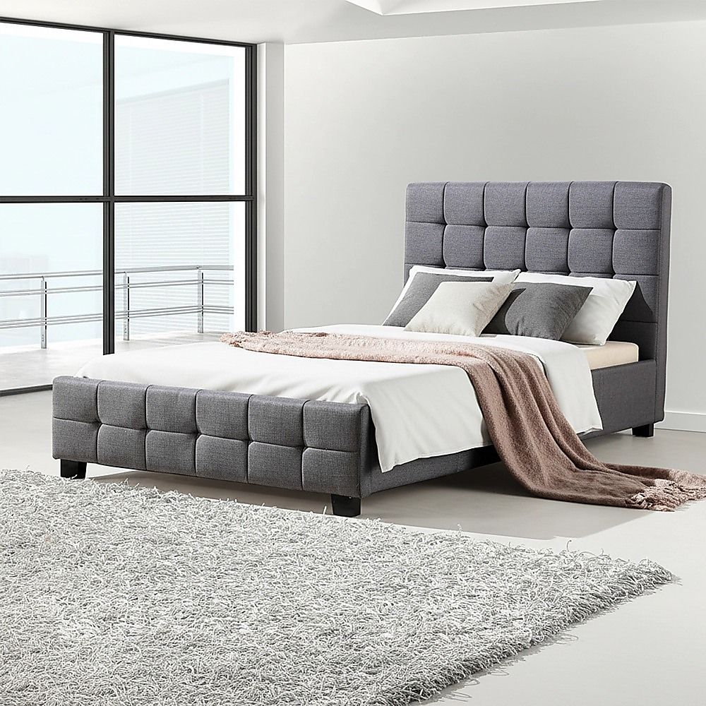 King Single Linen Fabric Deluxe Bed Frame Grey