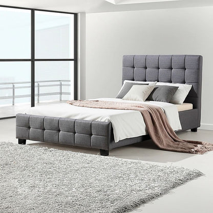 King Single Linen Fabric Deluxe Bed Frame Grey
