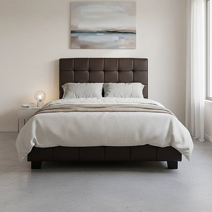 King Single PU Leather Deluxe Bed Frame Brown