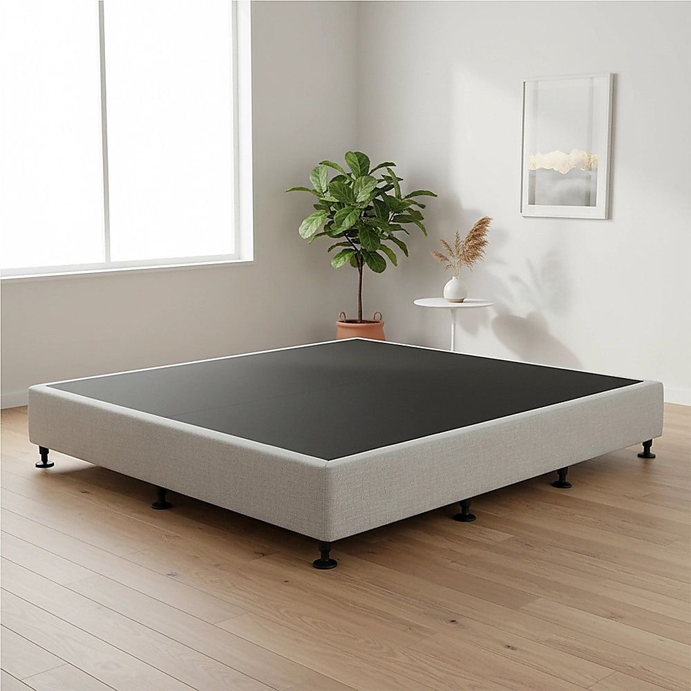 Palermo King Ensemble Bed Base Platinum Light Grey Linen Fabric