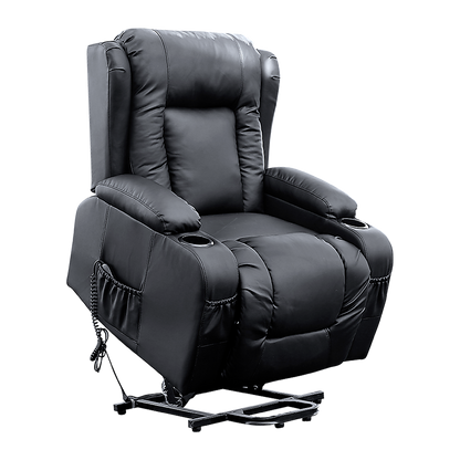 Recliner Chair – Electric Massage Lift Chair with Heat Function PU Leather Lounge Sofa Black