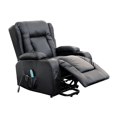 Recliner Chair – Electric Massage Lift Chair with Heat Function PU Leather Lounge Sofa Black