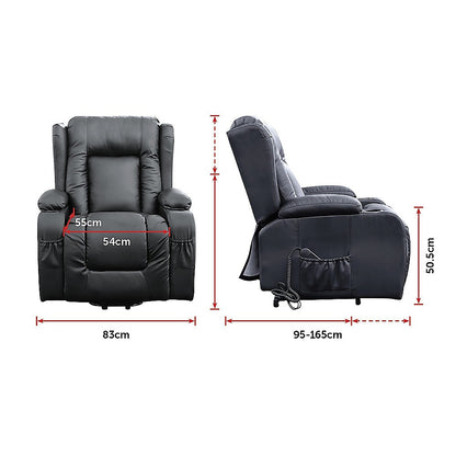 Recliner Chair – Electric Massage Lift Chair with Heat Function PU Leather Lounge Sofa Black
