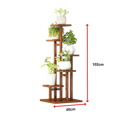 5 Tiers Vertical Bamboo Plant Stand Staged Flower Shelf Rack Outdoor Garden
