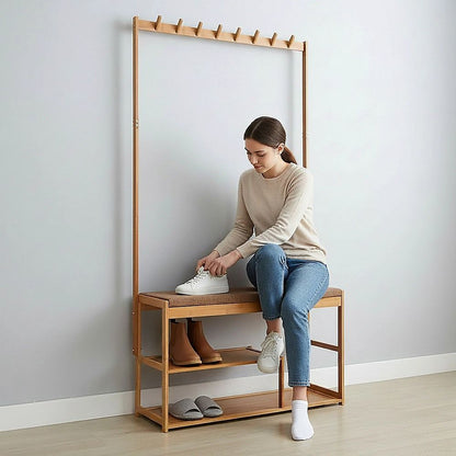 97x168cm Hallway Bench Coat Rack Stand Multifunctional Hall Shelf Entryway