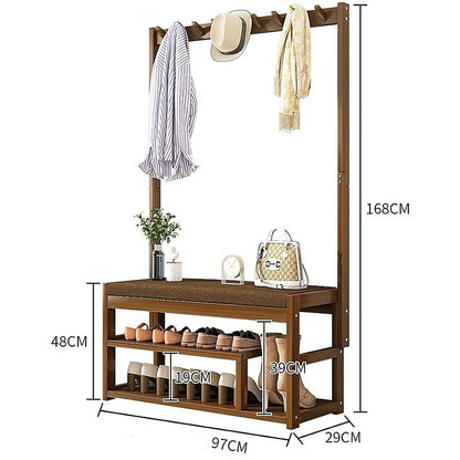 97x168cm Hallway Bench Coat Rack Stand Multifunctional Hall Shelf Entryway